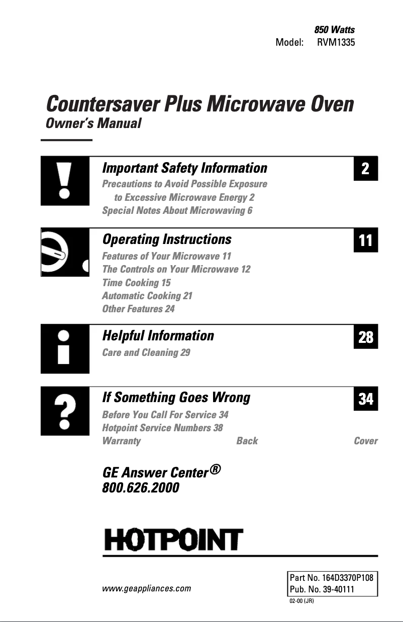 Imagen de la primera página del manual del dispositivo CounterSaver Plus RVM1325WW