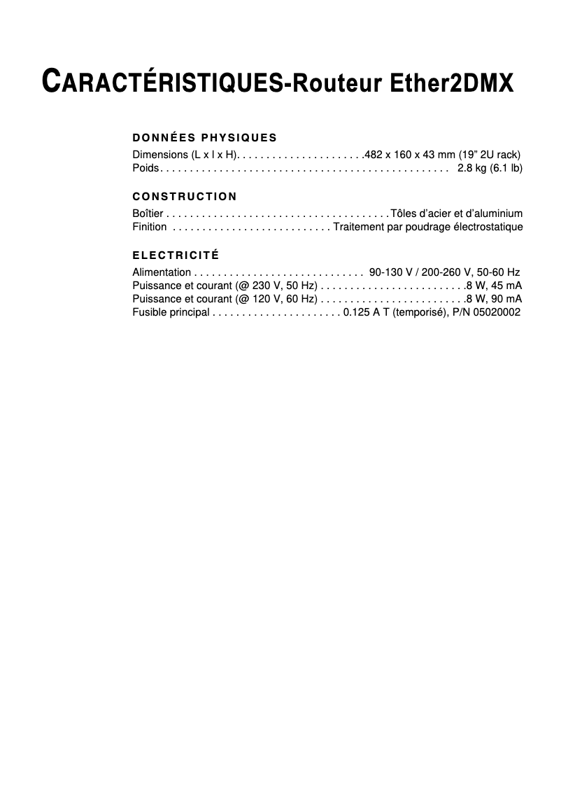 Imagen de la primera página del manual del dispositivo Ether2DMX Router