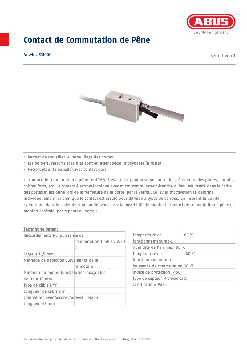 Imagen de la primera página del manual del dispositivo RS1000