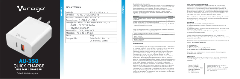 Página 1 del manual Manual de usuario Vorago AU-350