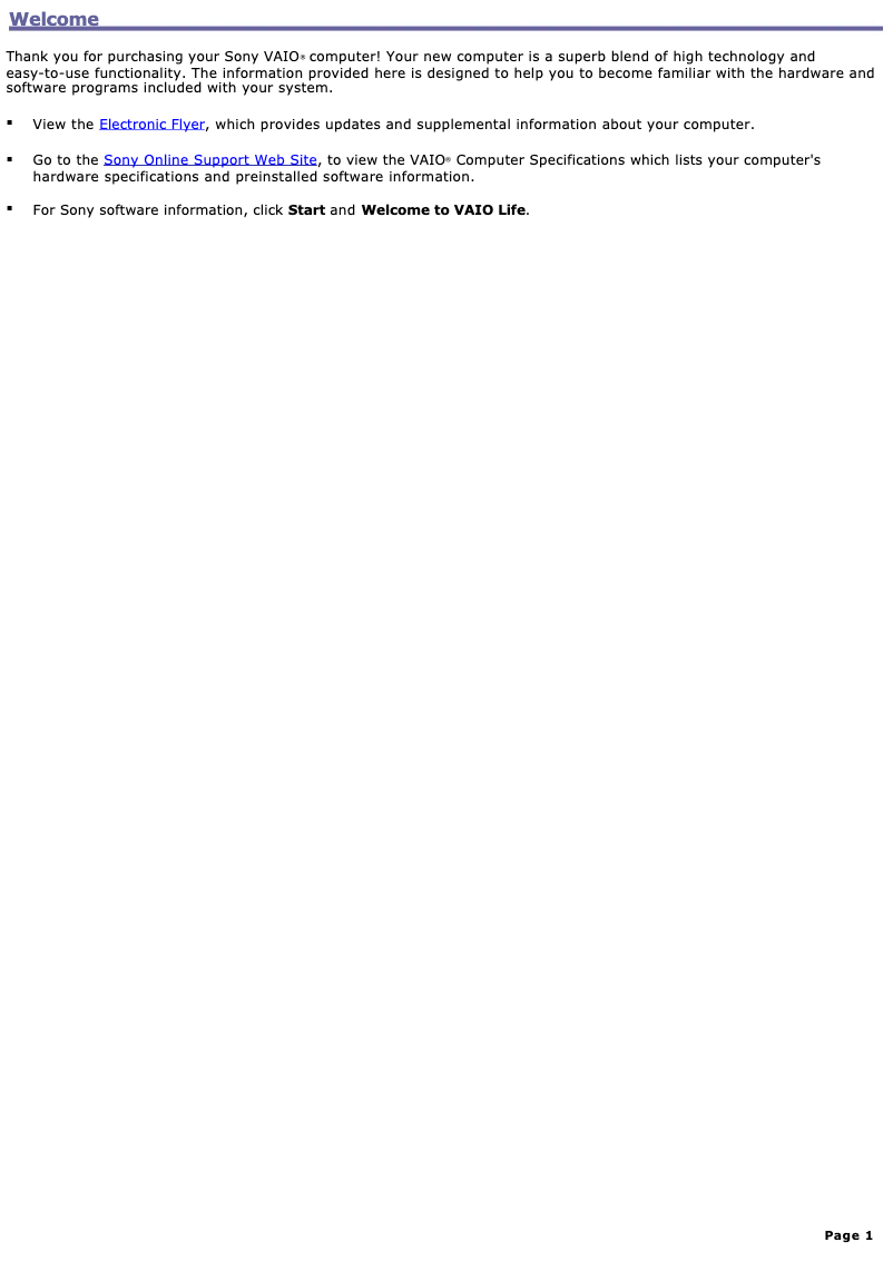 Imagen de la primera página del manual del dispositivo Vaio PCV-RS410