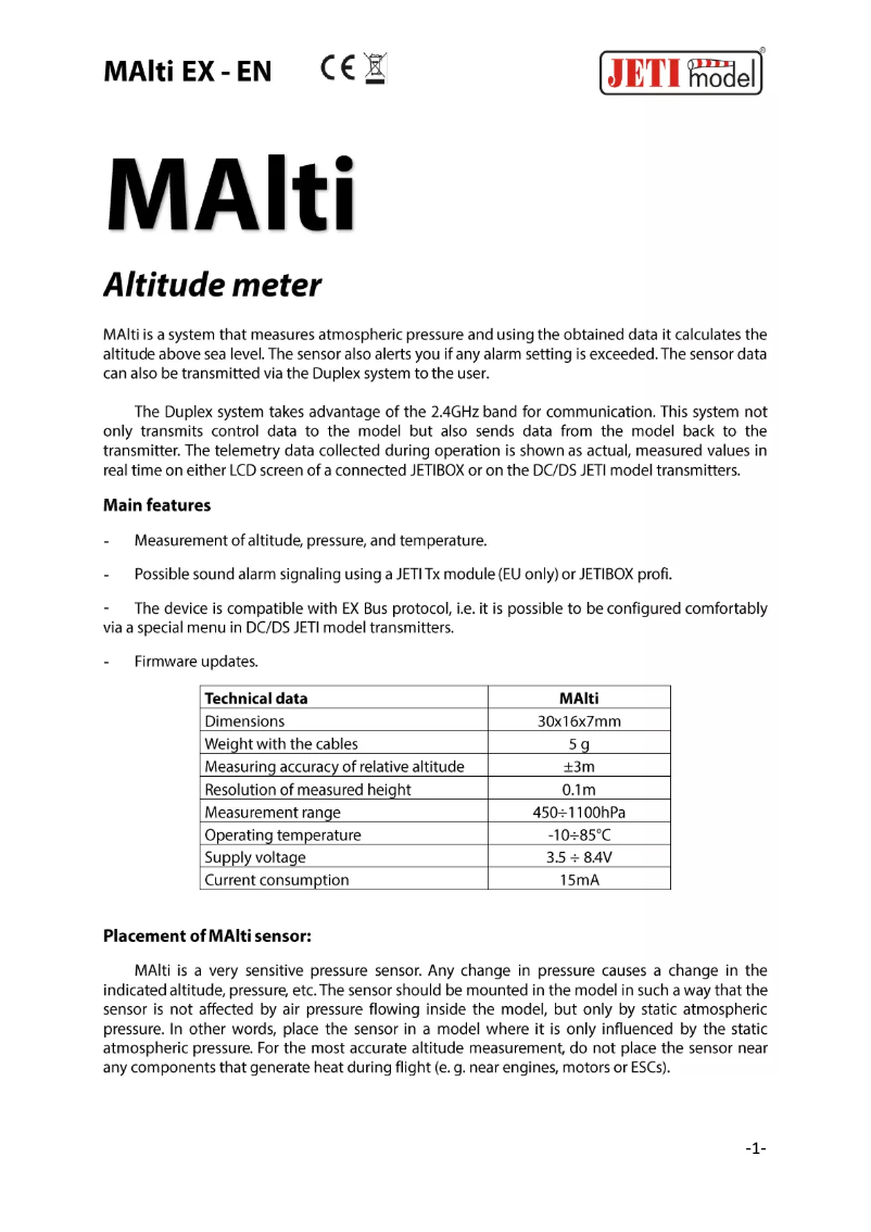 Imagen de la primera página del manual del dispositivo JEX-MA