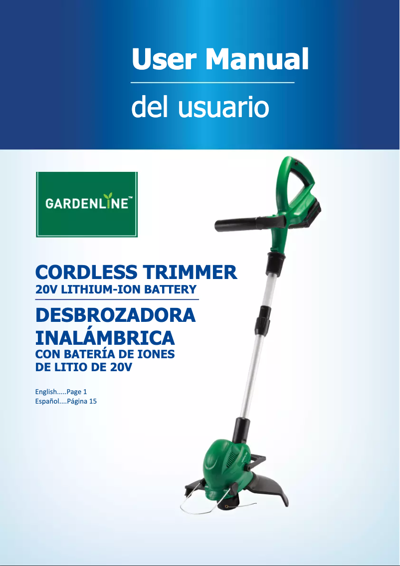 Página 1 del manual Manual de usuario Gardenline Cordless Trimmer N1F-GT-250/20-D