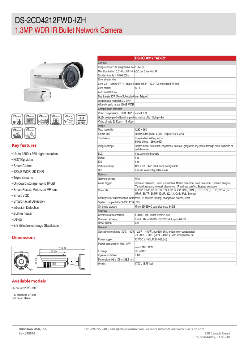 Página 1 del manual Folleto Hikvision DS-2CD4212FWD-IZH