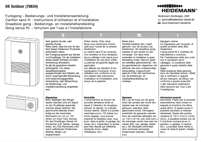 Imagen de la primera página del manual del dispositivo HX Outdoor 70834