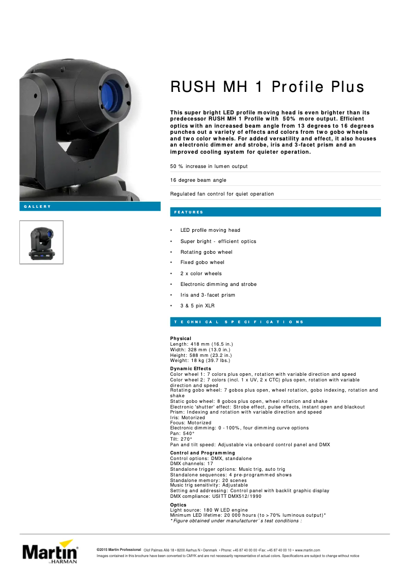 Página 1 del manual Ficha técnica Martin RUSH MH 1 Profile Plus