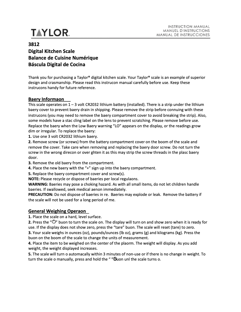 Imagen de la primera página del manual del dispositivo 3812