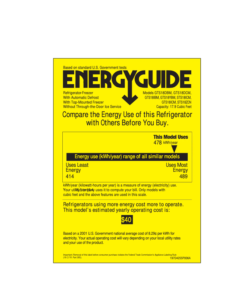 Página 1 del manual Etiqueta energética GE GTS18DBMLCC