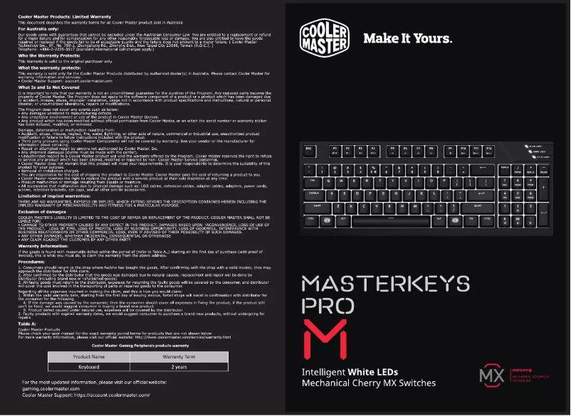 Imagen de la primera página del manual del dispositivo CM Storm MasterKeys Pro M