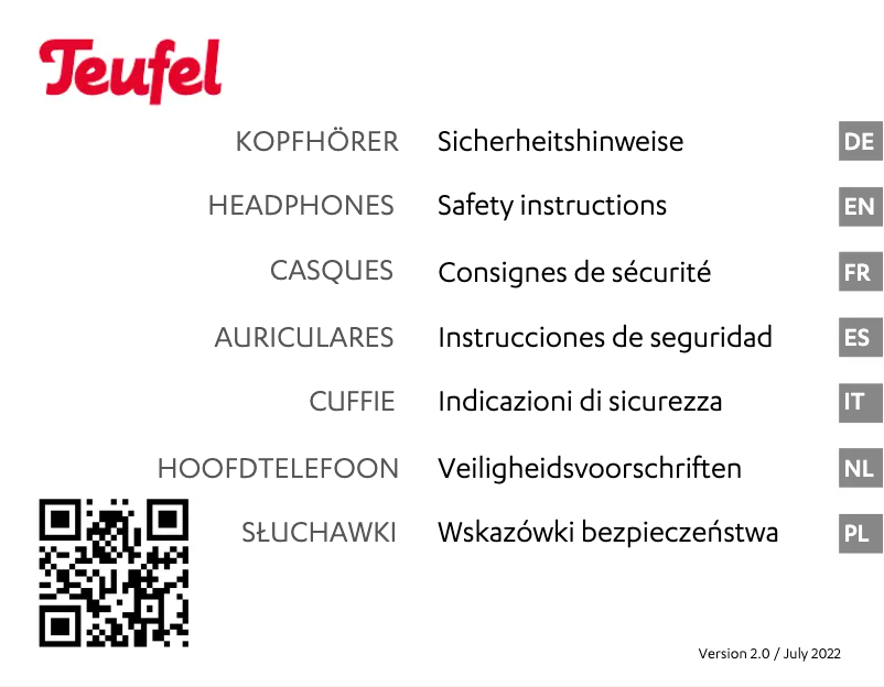 Página nº 1 - Instrucciones de seguridad Teufel AIRY