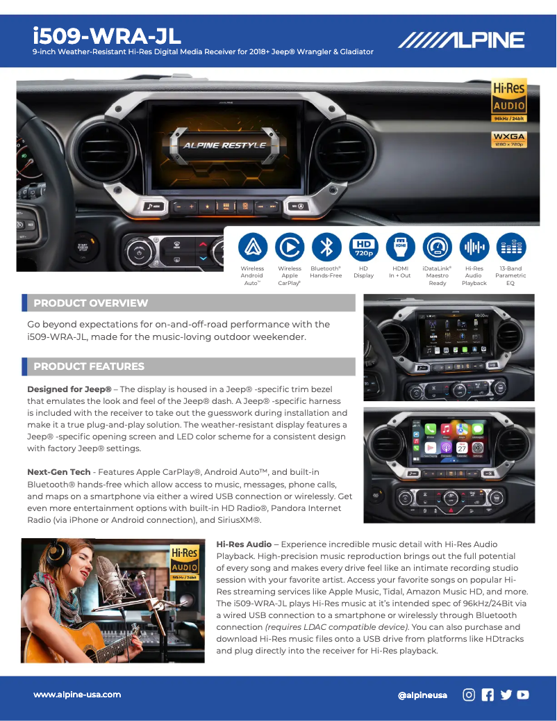 Página 1 del manual Ficha técnica Alpine Restyle i509-WRA-JL
