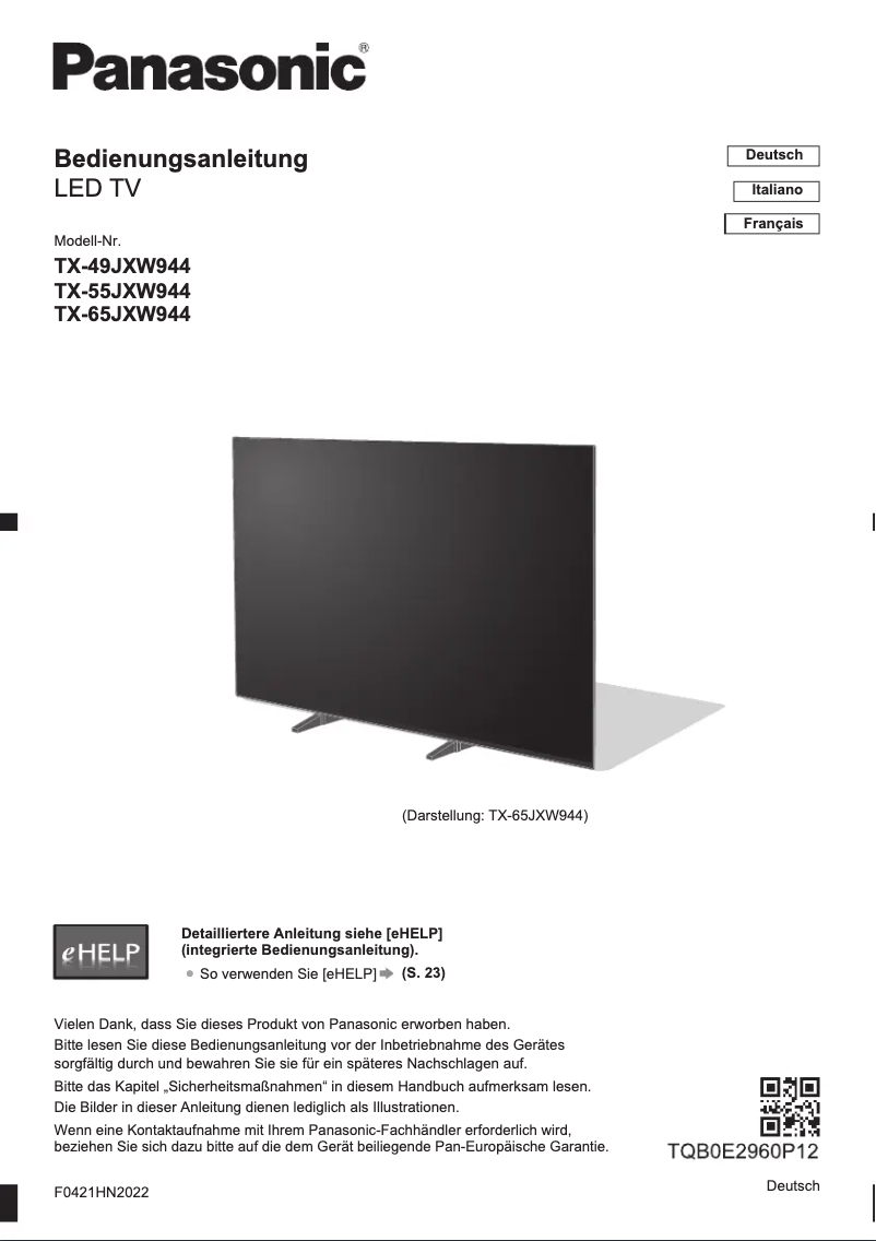 Página 1 del manual Guía de inicio rápido Panasonic TX-49JXW944