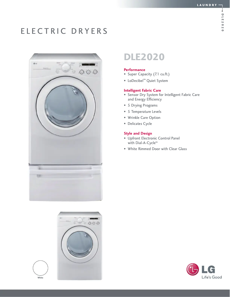 Página 1 del manual Ficha técnica LG DLE2020W