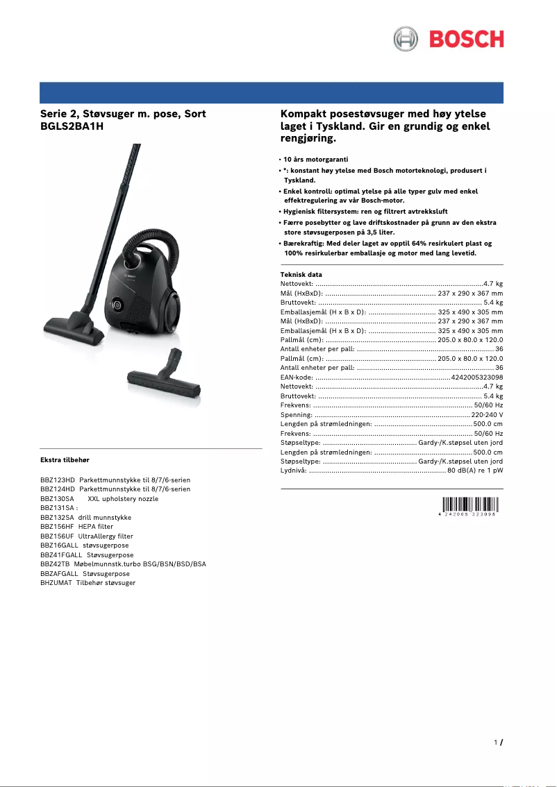 Página 1 del manual Folleto Bosch Serie 2 BGLS2BA1H