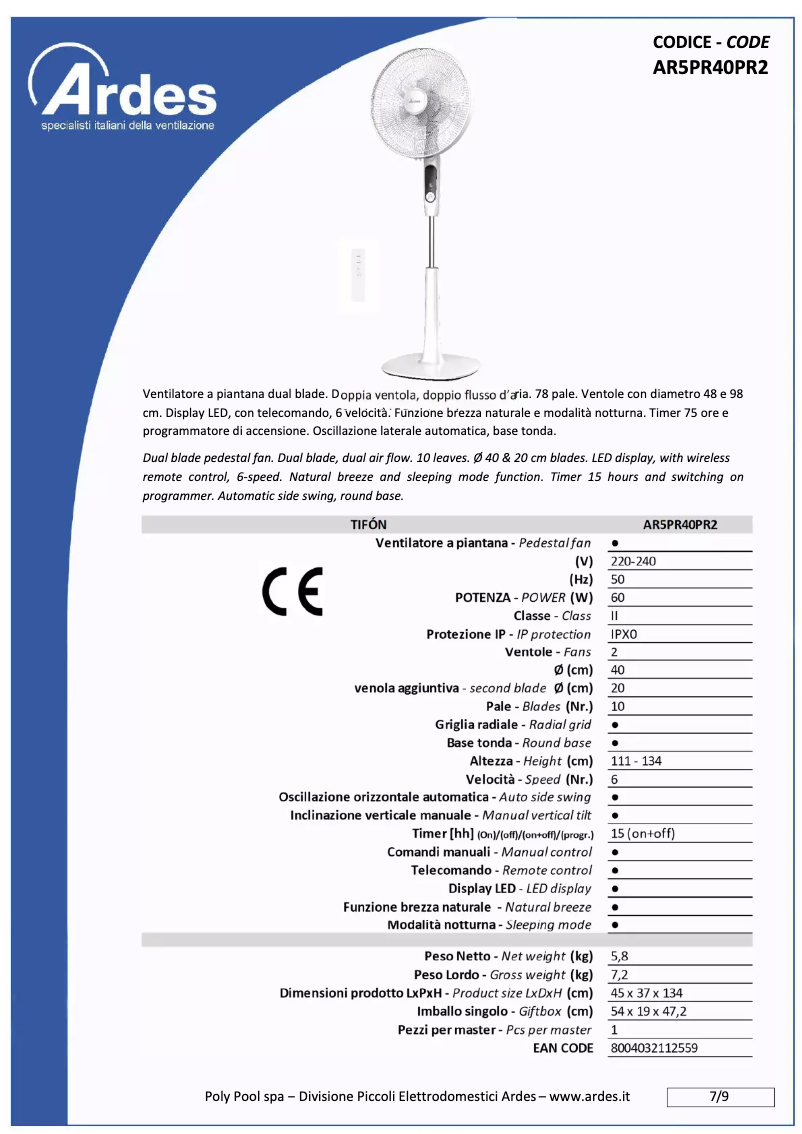 Página nº 1 - Ficha técnica Ardes AR5PR40PR2