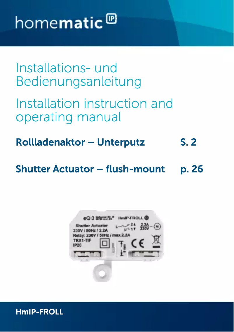 Imagen de la primera página del manual del dispositivo eQ-3 AG HmIP-FROLL