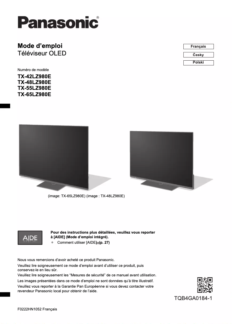 Imagen de la primera página del manual del dispositivo TX-42LZ980E