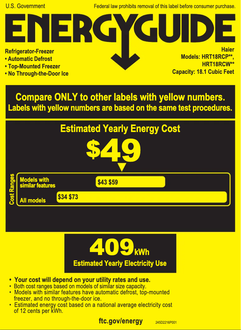 Página nº 1 - Etiqueta energética Haier HRT18RCWW