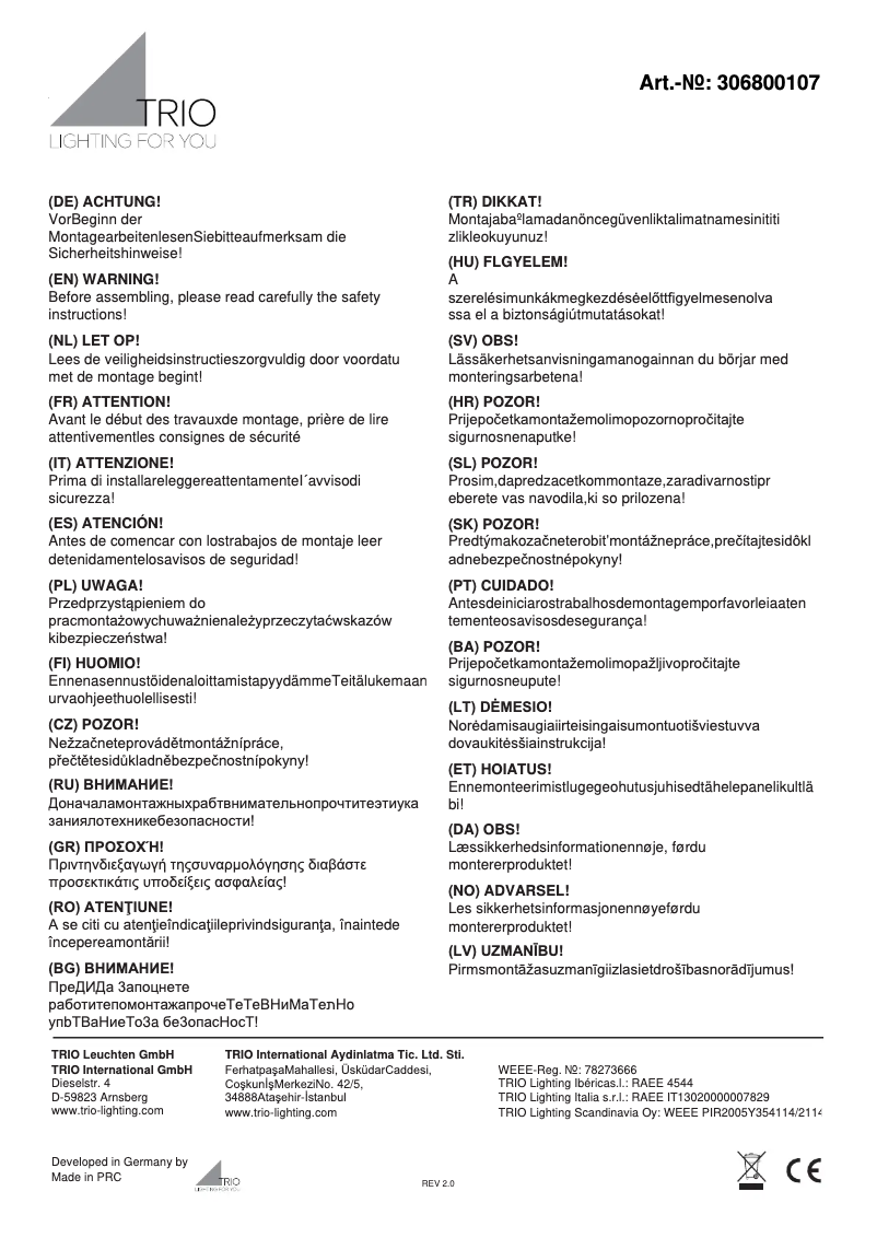 Página 1 del manual Manual de usuario Trio Lighting Meran 306800107