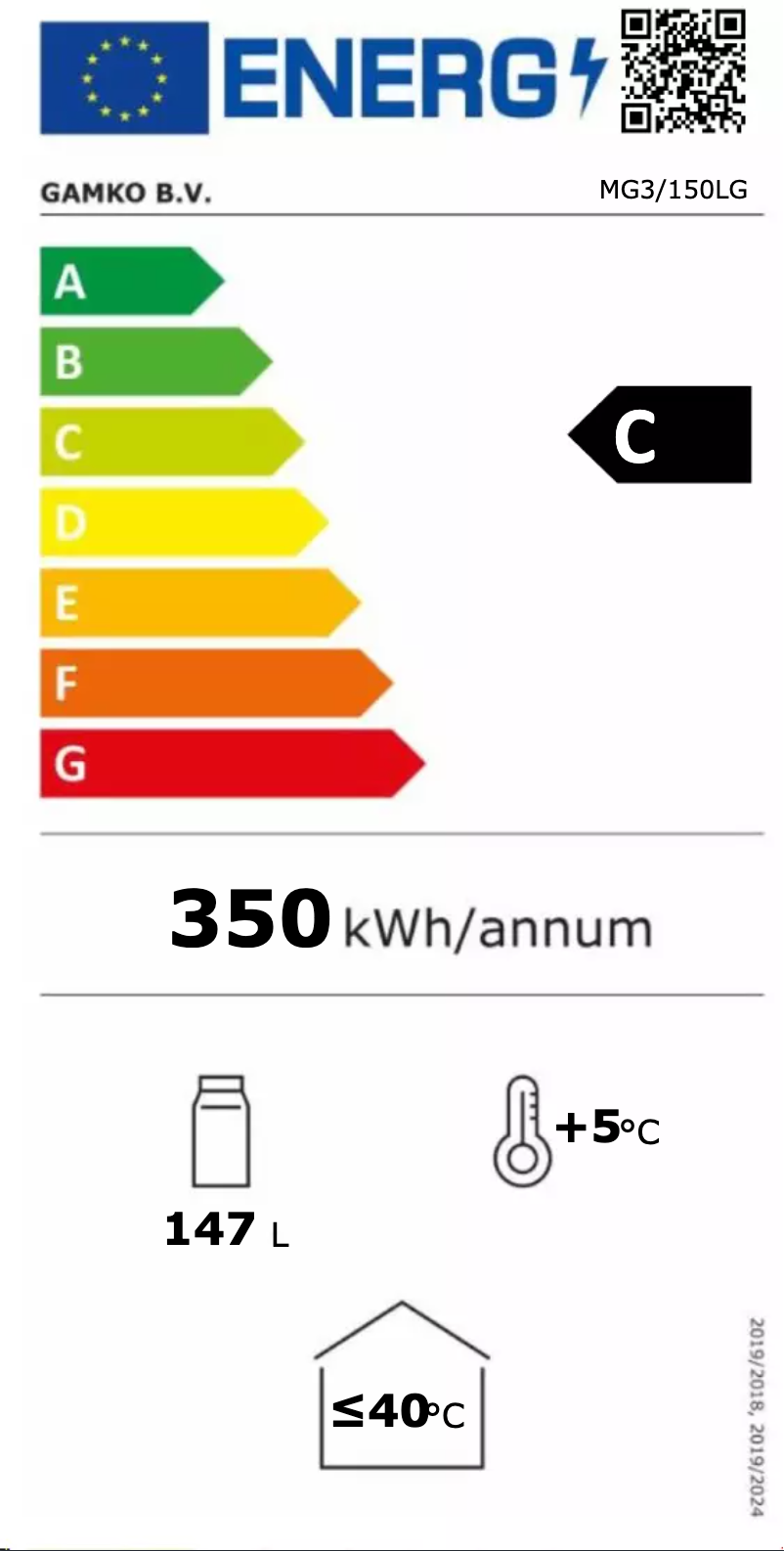 Página 1 del manual Etiqueta energética Gamko Maxiglass MG3/150LG