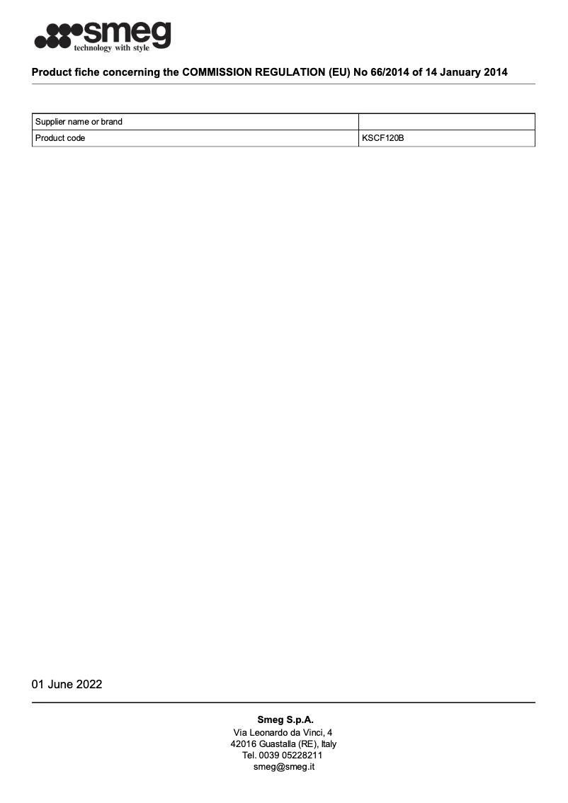Página 1 del manual Folleto Smeg KSCF120B