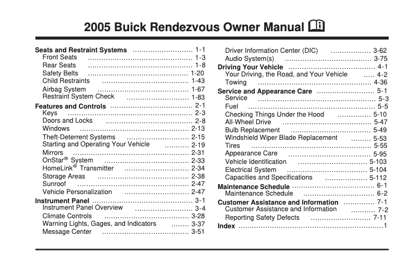 Página 1 del manual Manual de usuario Buick Century (2005)