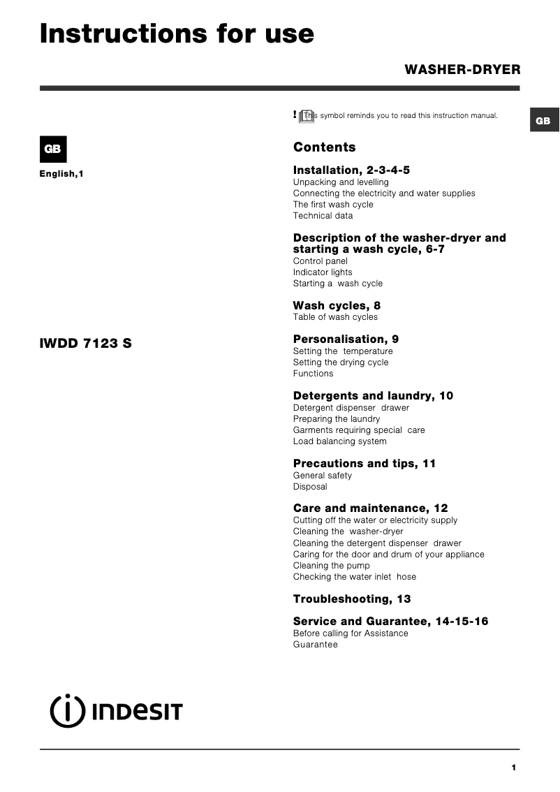 Página 1 del manual Manual de usuario Indesit IWDD 7123