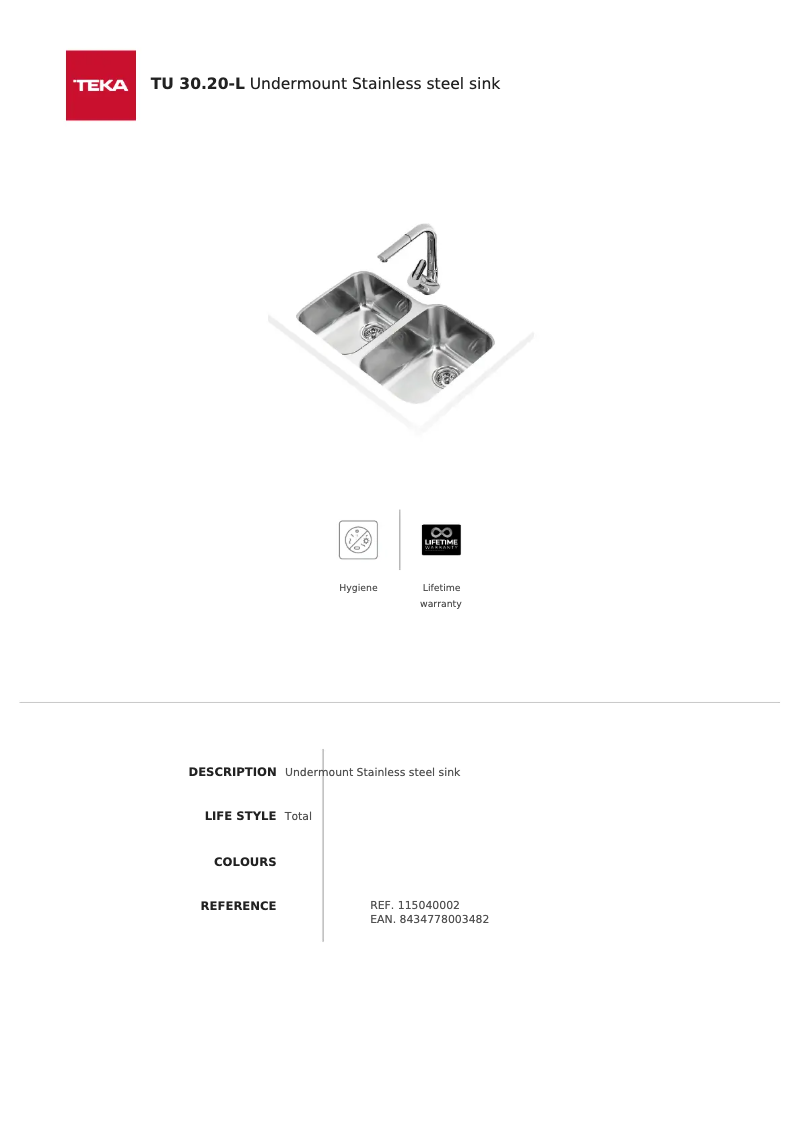 Página 1 del manual Ficha técnica Teka TU 30.20-L