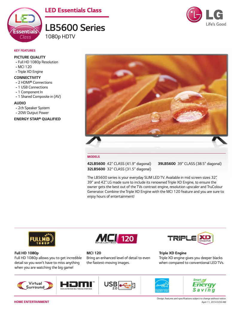 Imagen de la primera página del manual del dispositivo 42LB5600