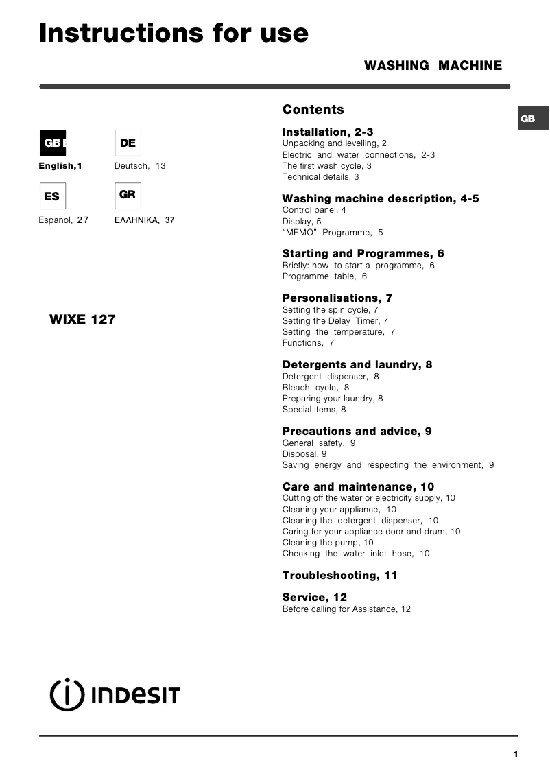 Imagen de la primera página del manual del dispositivo WIXE127