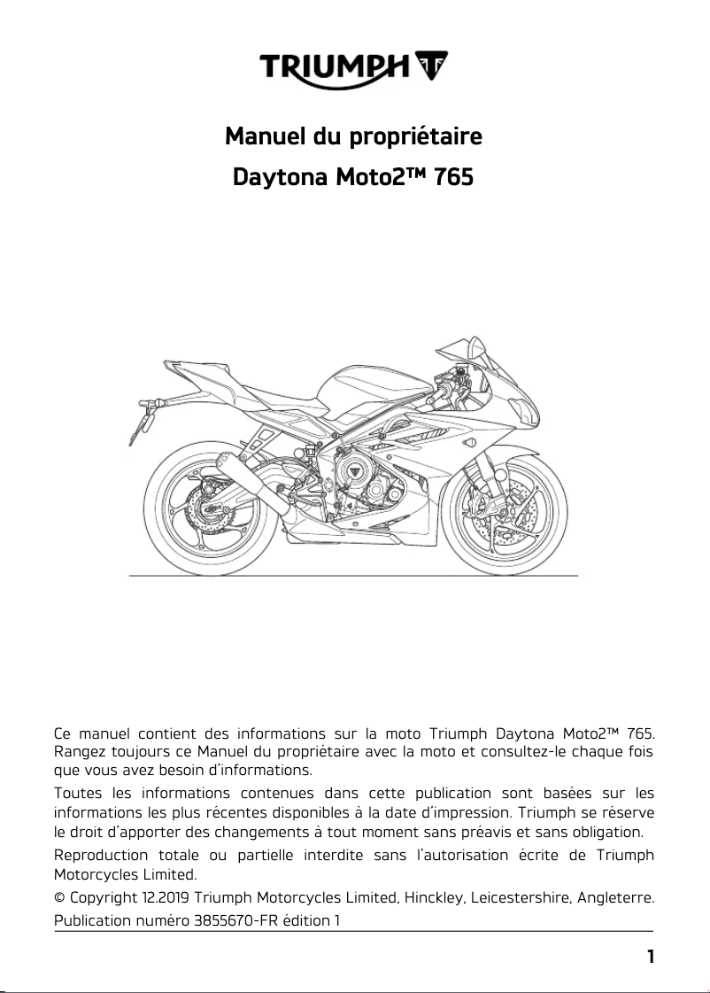 Imagen de la primera página del manual del dispositivo Daytona Moto2 765 (2020)