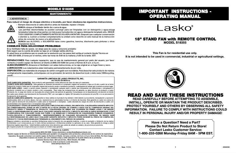 Imagen de la primera página del manual del dispositivo S18355