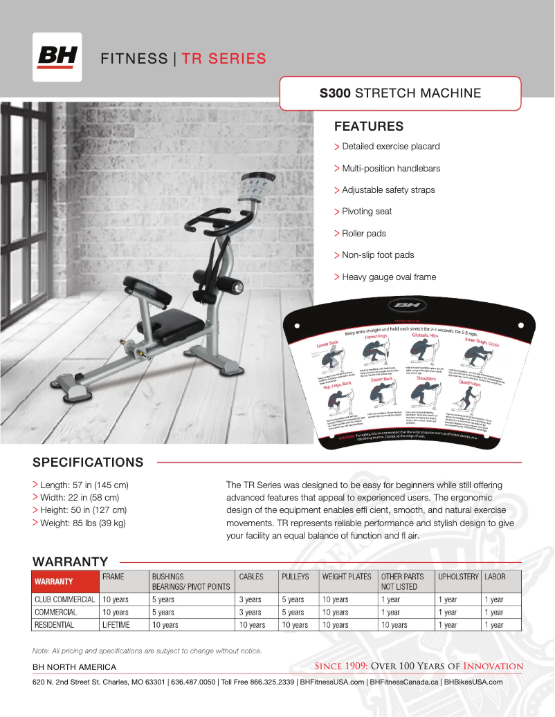 Página 1 del manual Ficha técnica BH Fitness S300