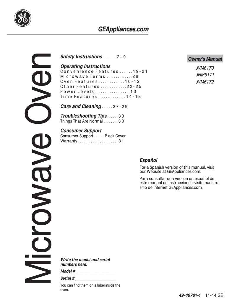Imagen de la primera página del manual del dispositivo JVM6170DFBB