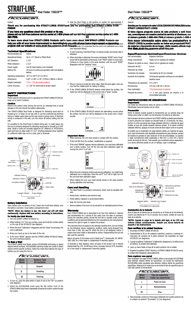 Página 1 del manual Manual de usuario Strait-Line 150LCD