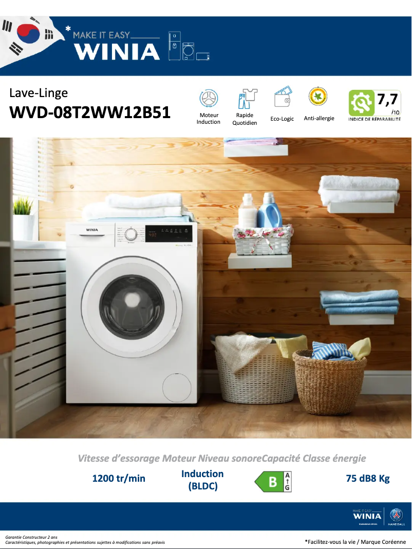 Página 1 del manual Ficha técnica Winia WVD-08T2WW12B51