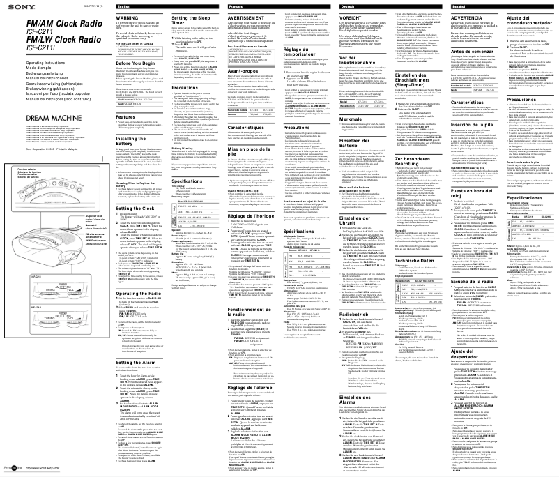 Imagen de la primera página del manual del dispositivo ICF-C211