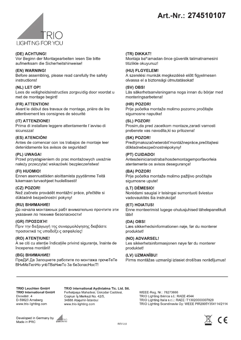 Imagen de la primera página del manual del dispositivo Subara 274510107