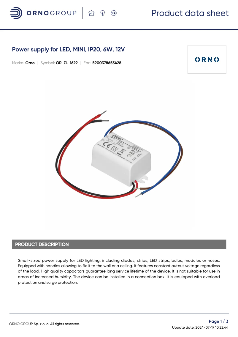 Imagen de la primera página del manual del dispositivo OR-ZL-1629