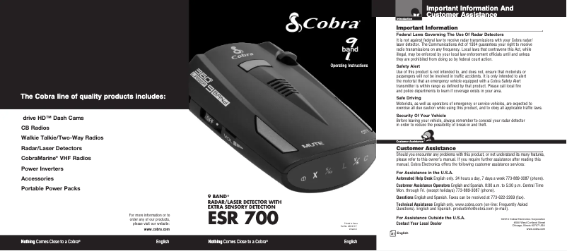 Página nº 1 - Manual de usuario Cobra ESR 700