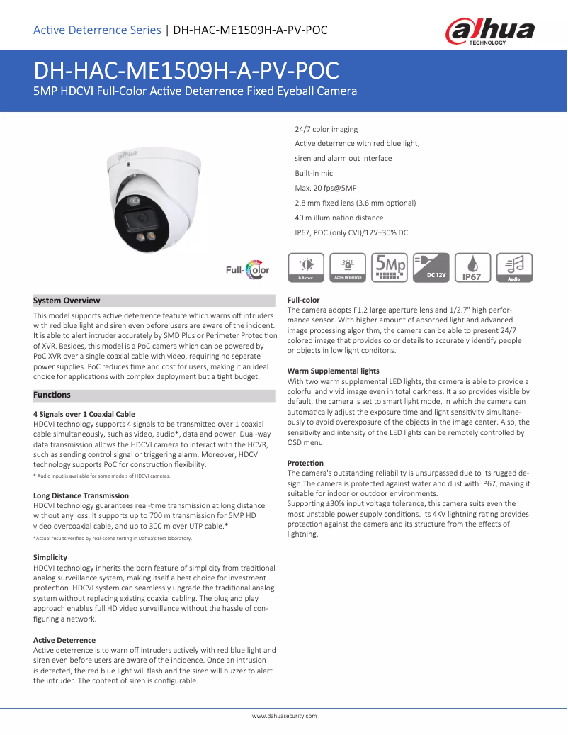 Imagen de la primera página del manual del dispositivo HAC-ME1509H-A-PV-POC