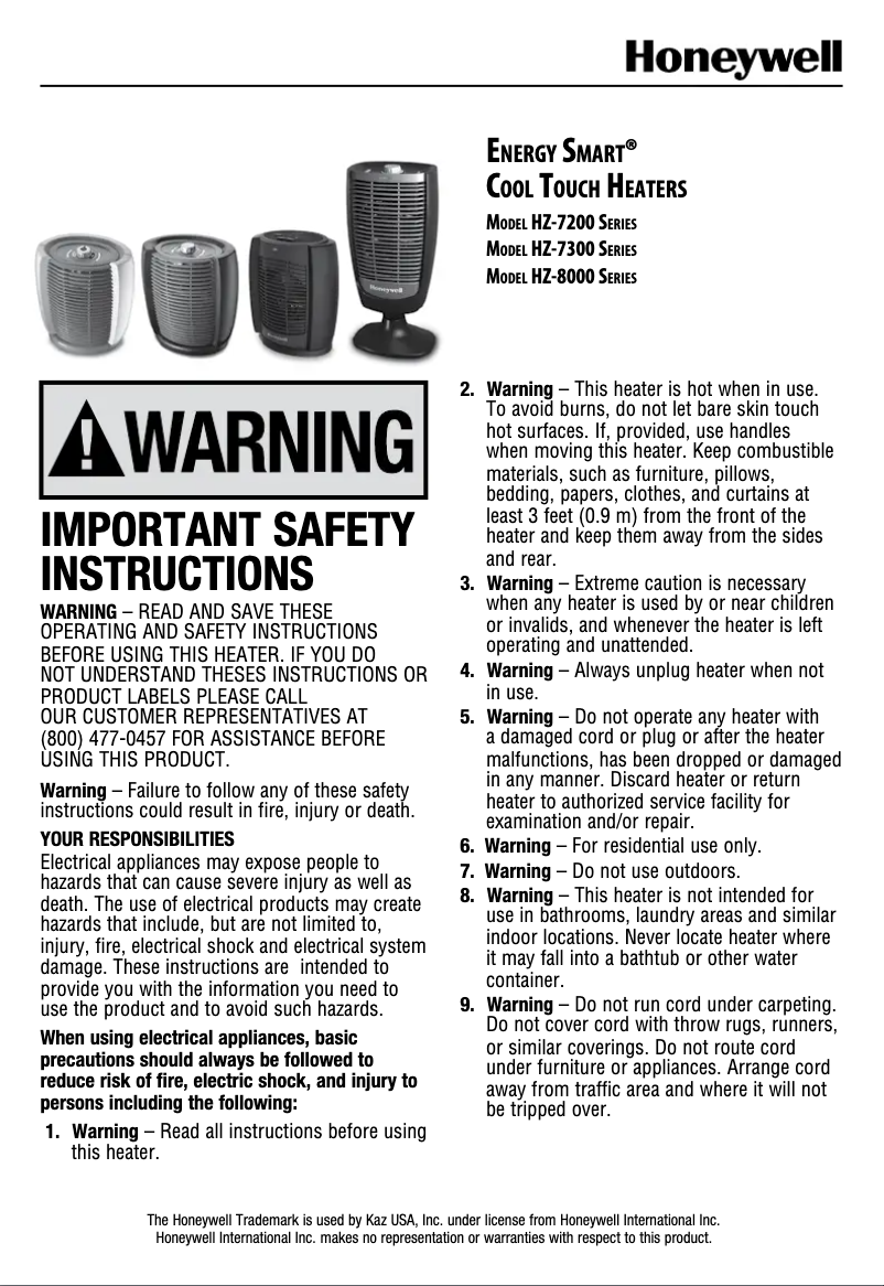 Página nº 1 - Manual de usuario Honeywell HZ7304U