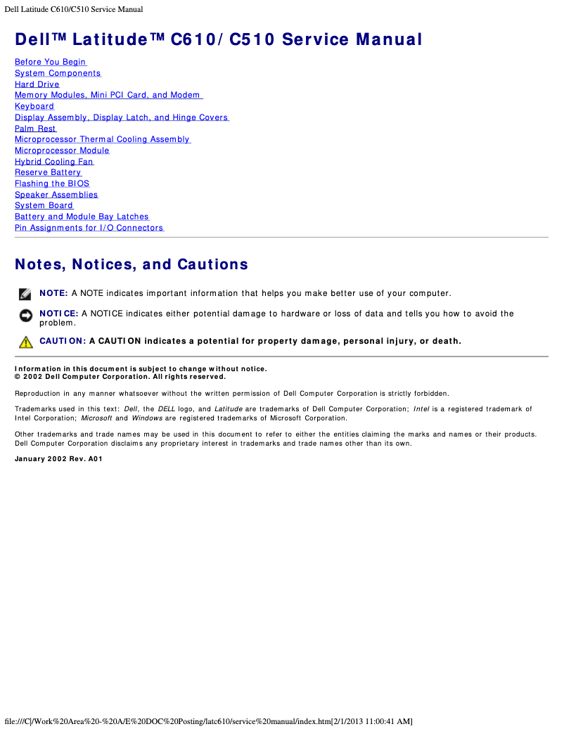 Imagen de la primera página del manual del dispositivo Latitude C510