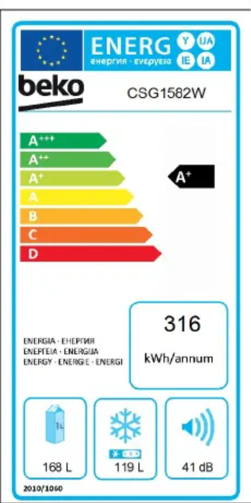 Página 1 del manual Etiqueta energética Beko CSG1582