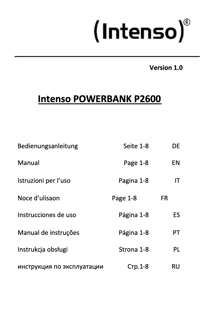 Imagen de la primera página del manual del dispositivo Powerbank P2600
