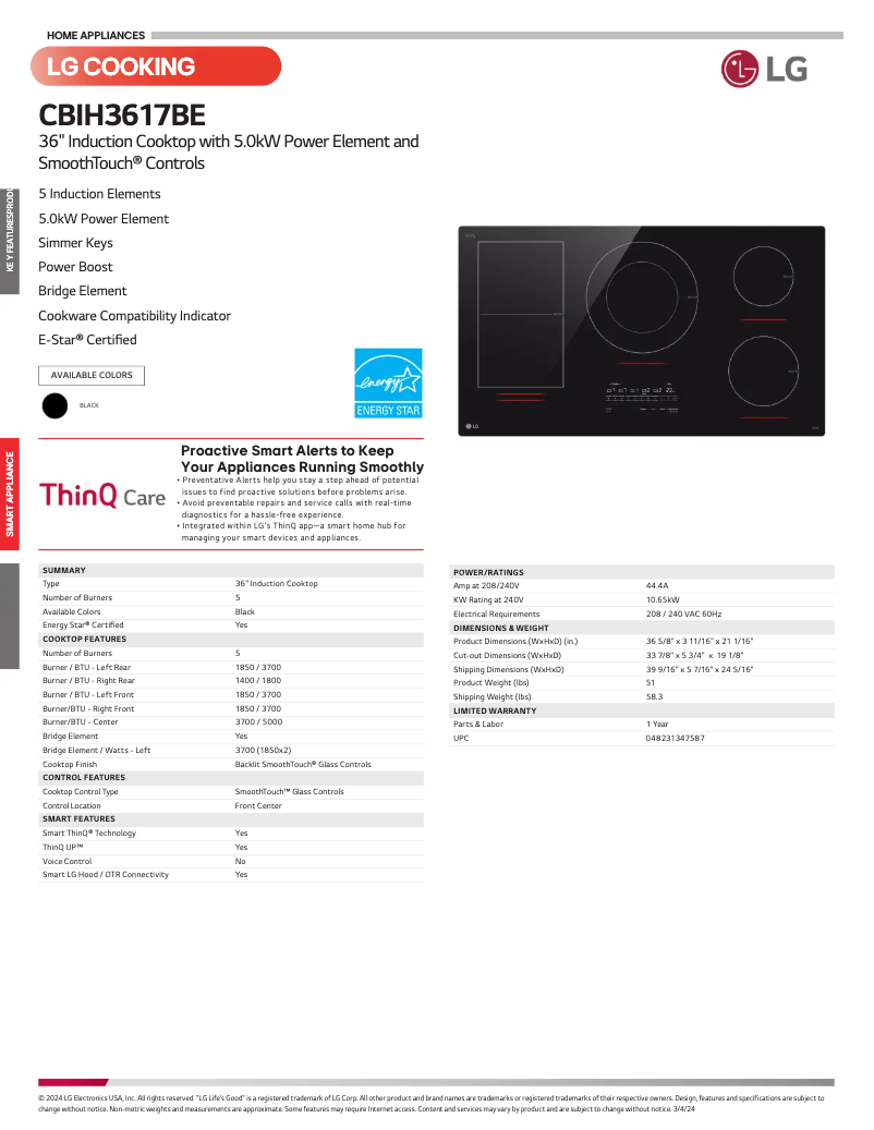Imagen de la primera página del manual del dispositivo CBIH3617BE