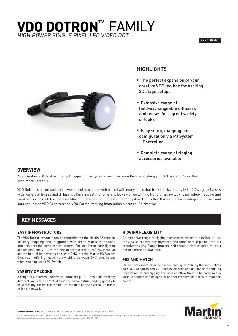 Página 1 del manual Ficha técnica Martin VDO Dotron