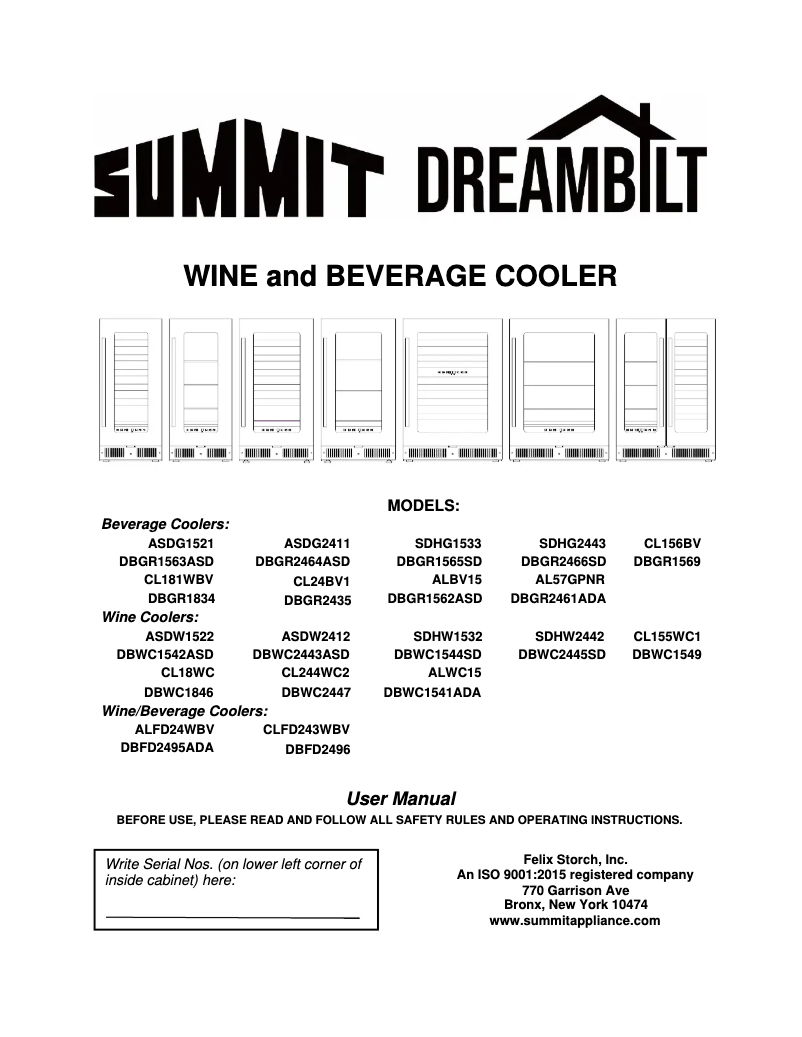 Página 1 del manual Manual de uso y mantenimiento Summit CL18WCCSS