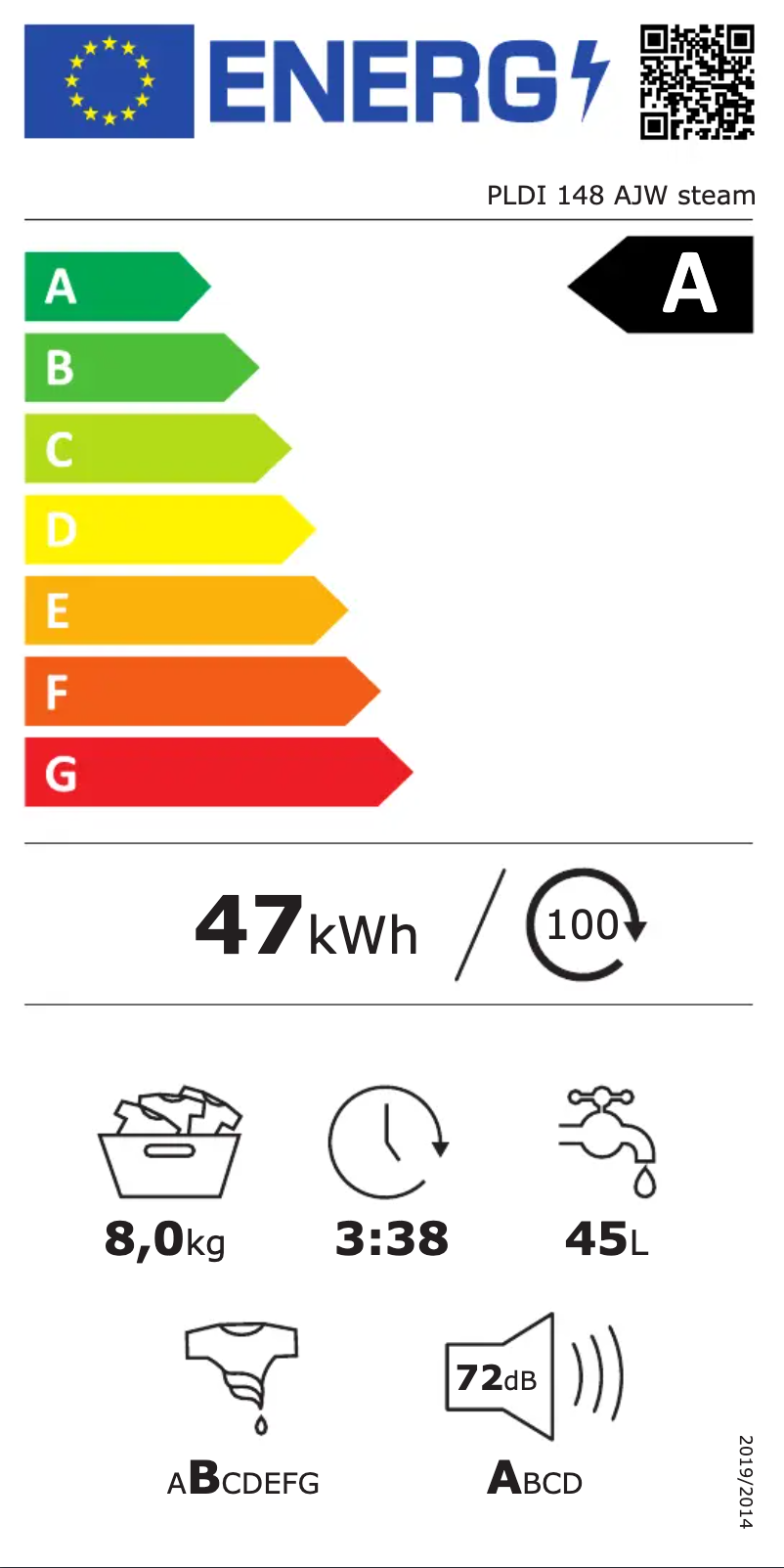Página 1 del manual Etiqueta energética Philco PLDI 148 AJW steam