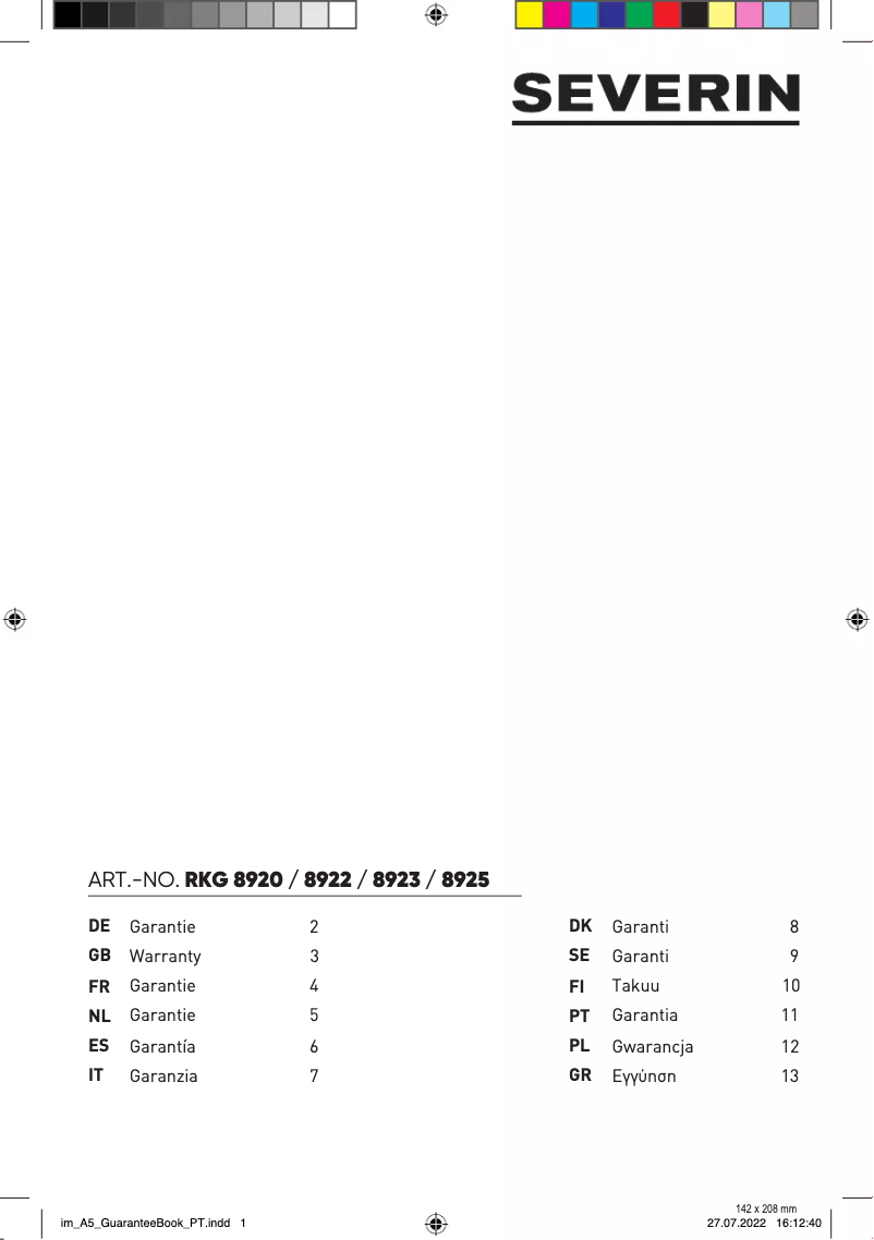 Imagen de la primera página del manual del dispositivo RKG 8922